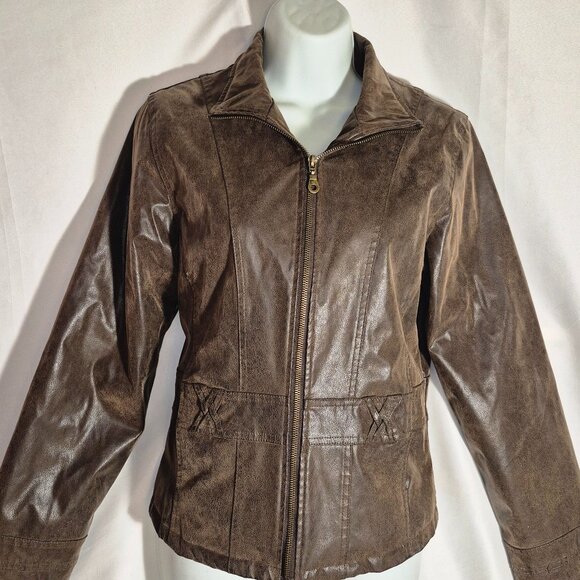 KC Collections Jackets & Blazers - KC Collections dark brown faux leather jacket in size Medium